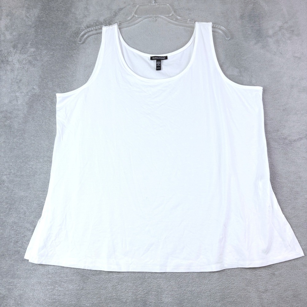 Eileen Fisher XL White Tencel Tank Top Scoop Neck Relaxed Fit Minimalist Basic